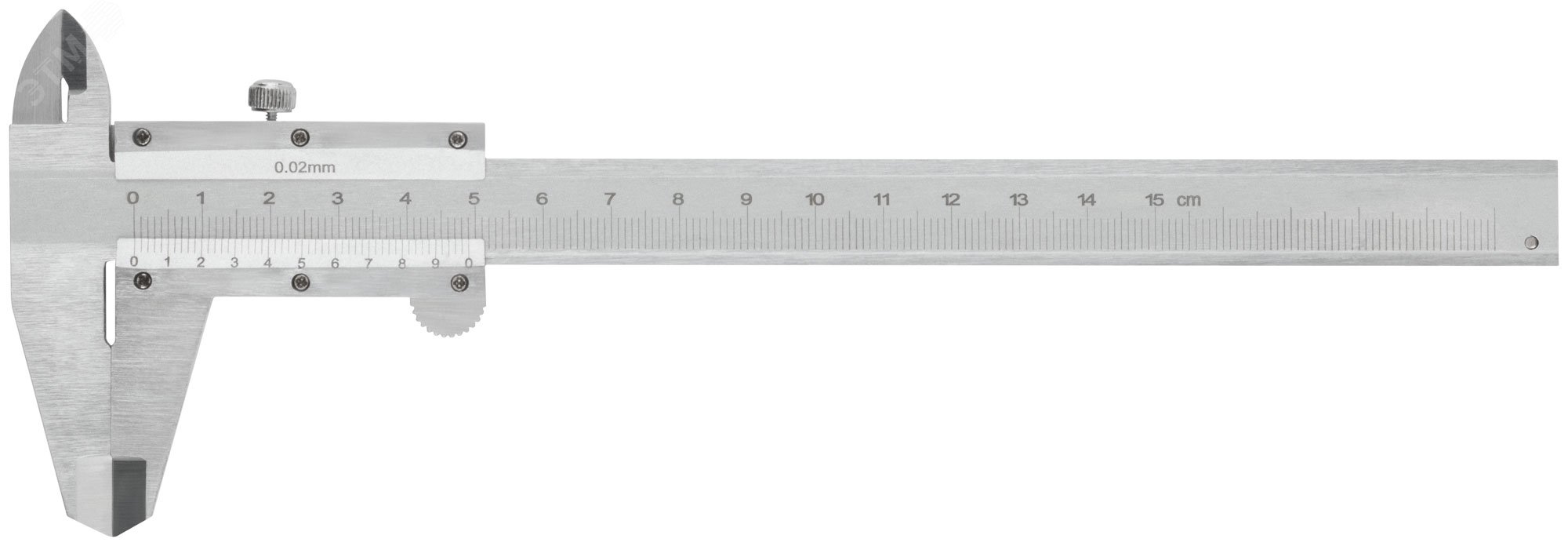 Штангенциркуль металлический хромированный 150 мм/ 0,02 мм (пластиковый кейс)