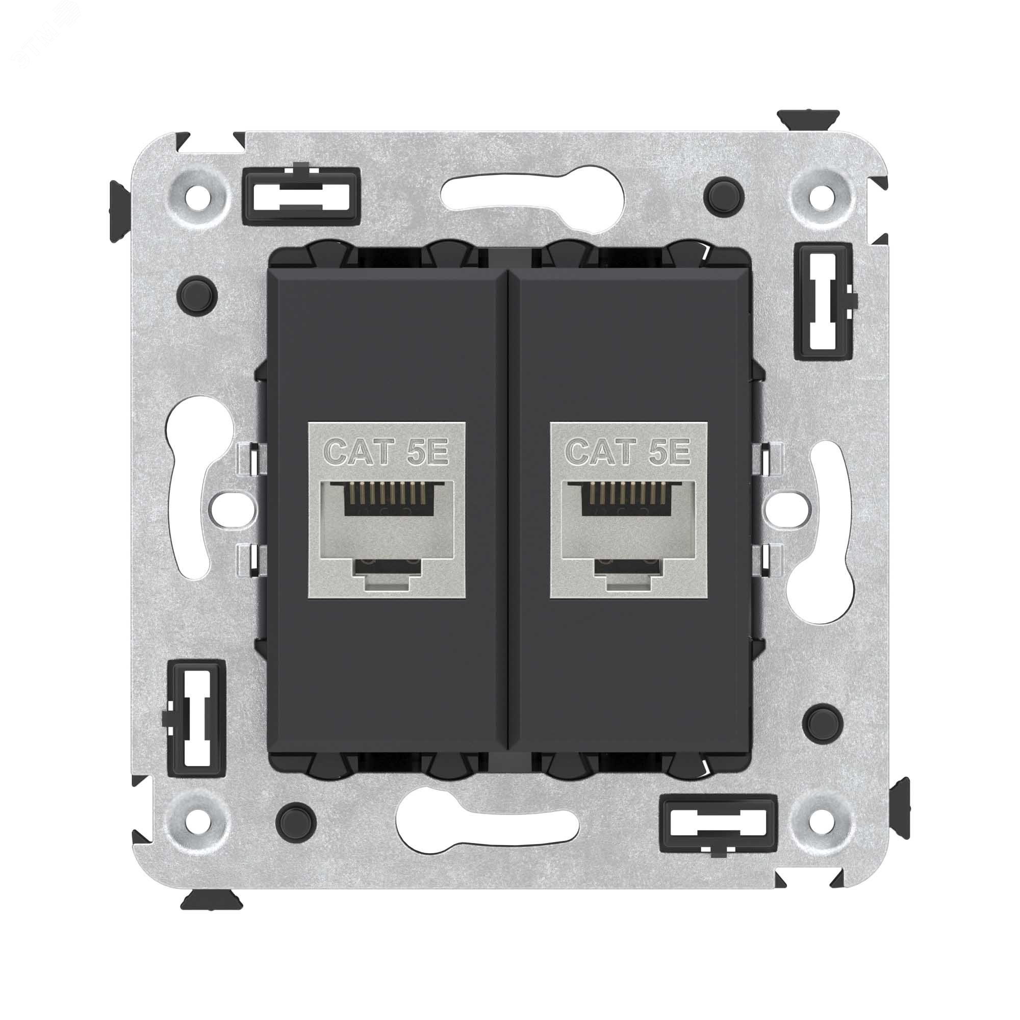 Avanti Компьютерная розетка RJ-45 без шторки в стену, кат.5e двойная экранированная,  Черный матовый