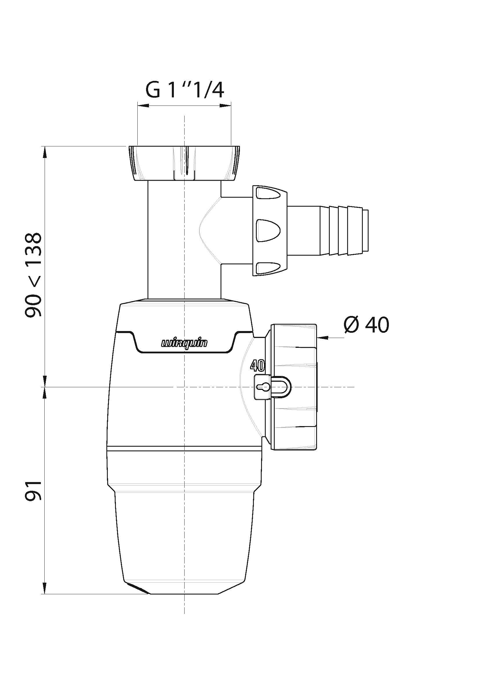 Сифон WIRQUIN NEO для раковины без выпуска 1’1/4 х 40 мм с отводом для стиральной или посудомоечной машины