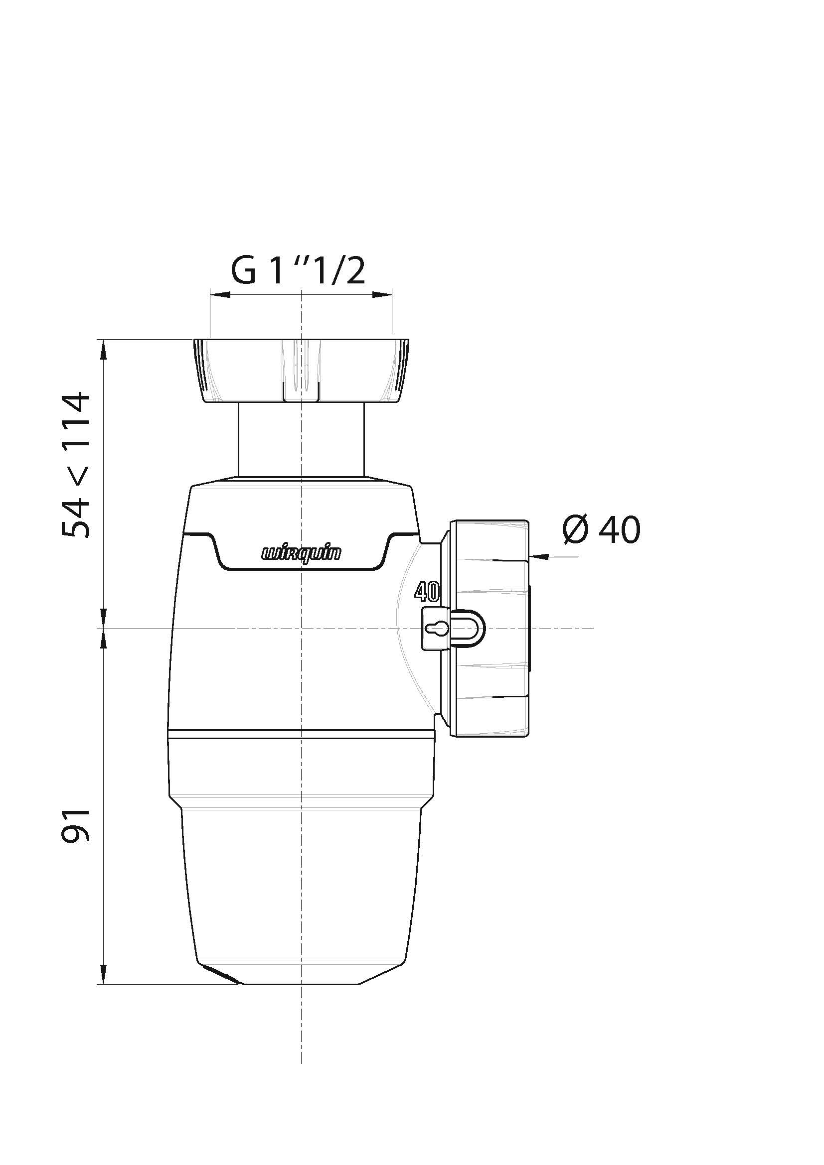 Сифон WIRQUIN NEO для мойки без выпуска 1’1/2 х 40 мм