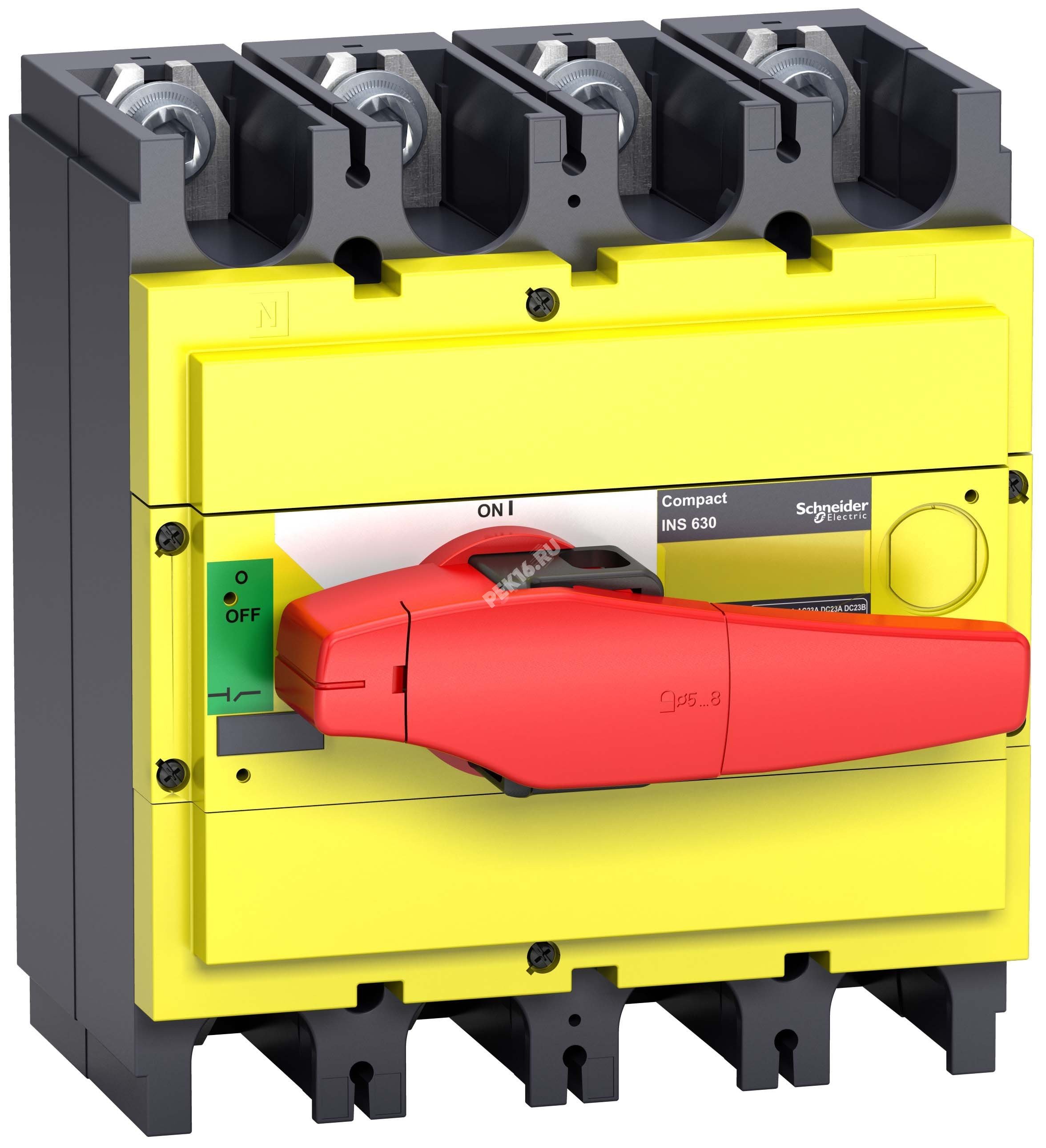 Выключатель-разъединитель INS630 4п красная рукоятка/желтая панель