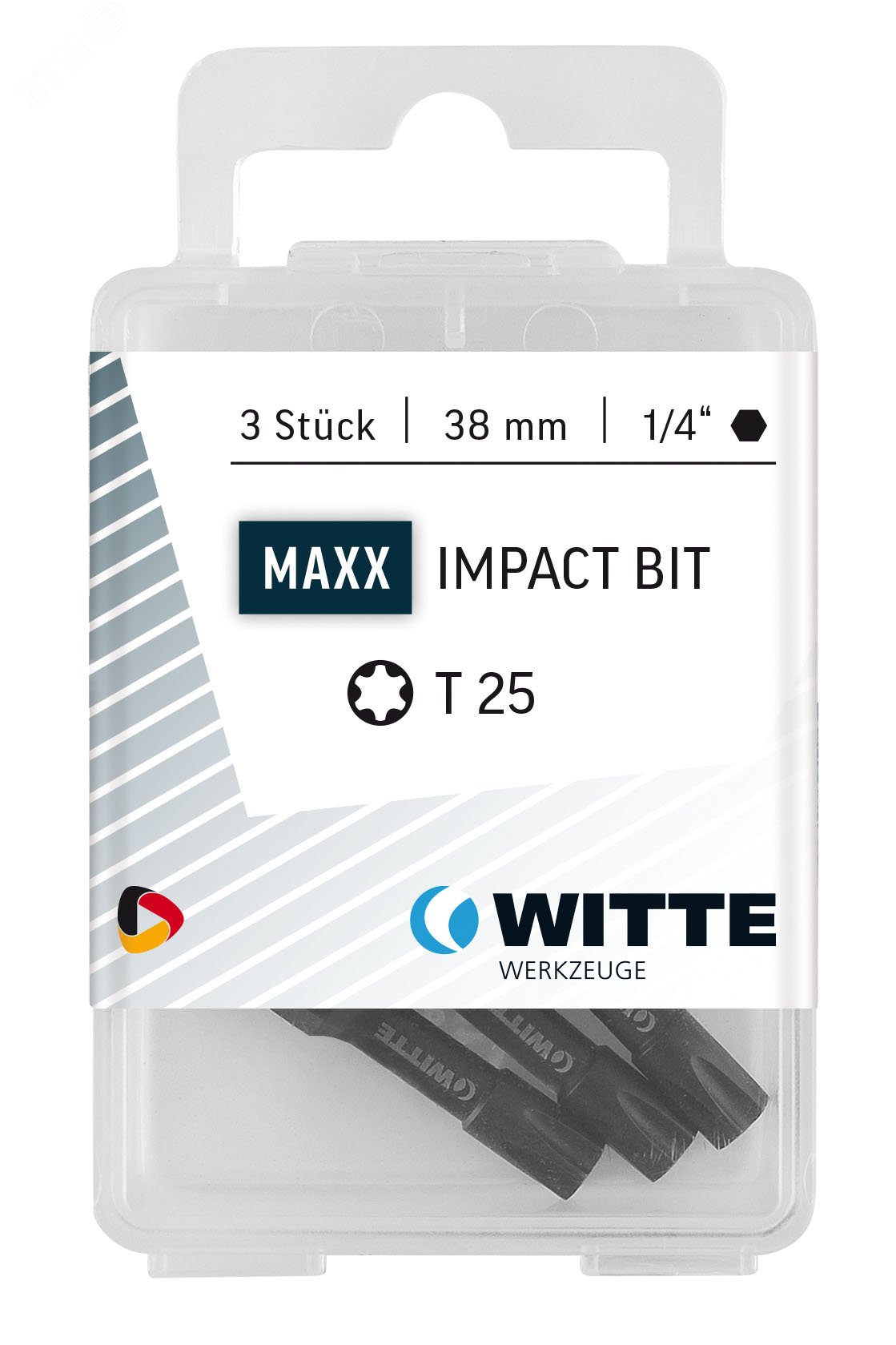 Бита PZ2 x 38 мм, 1/4» E6.3 IMPACT, пластик. уп. 3 шт.