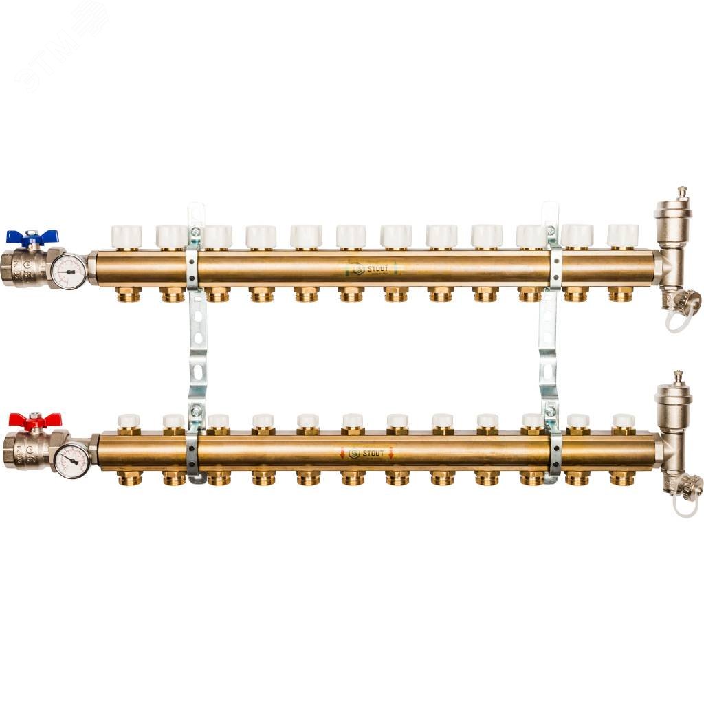 Коллектор распределительный из латуни без расходомеров 12 вых.