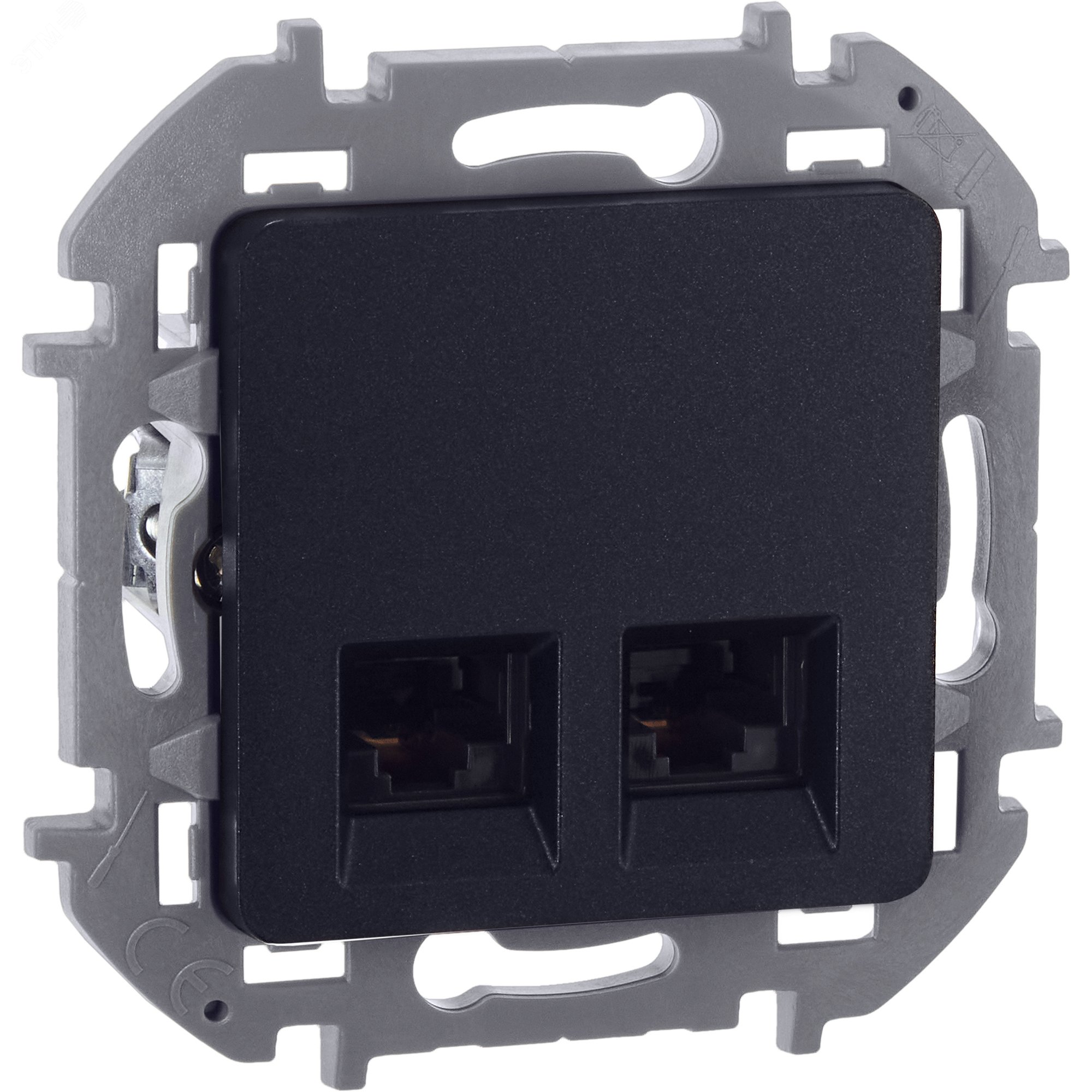Розетка компьютерная двойная RJ45 категория 5Е UTP антрацит INSPIRIA