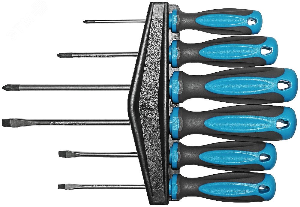 Набор отверток »Техник», на держателе, CrV сталь, прорезиненные ручки, 6 шт., PH0,1,2 + SL4,5,7
