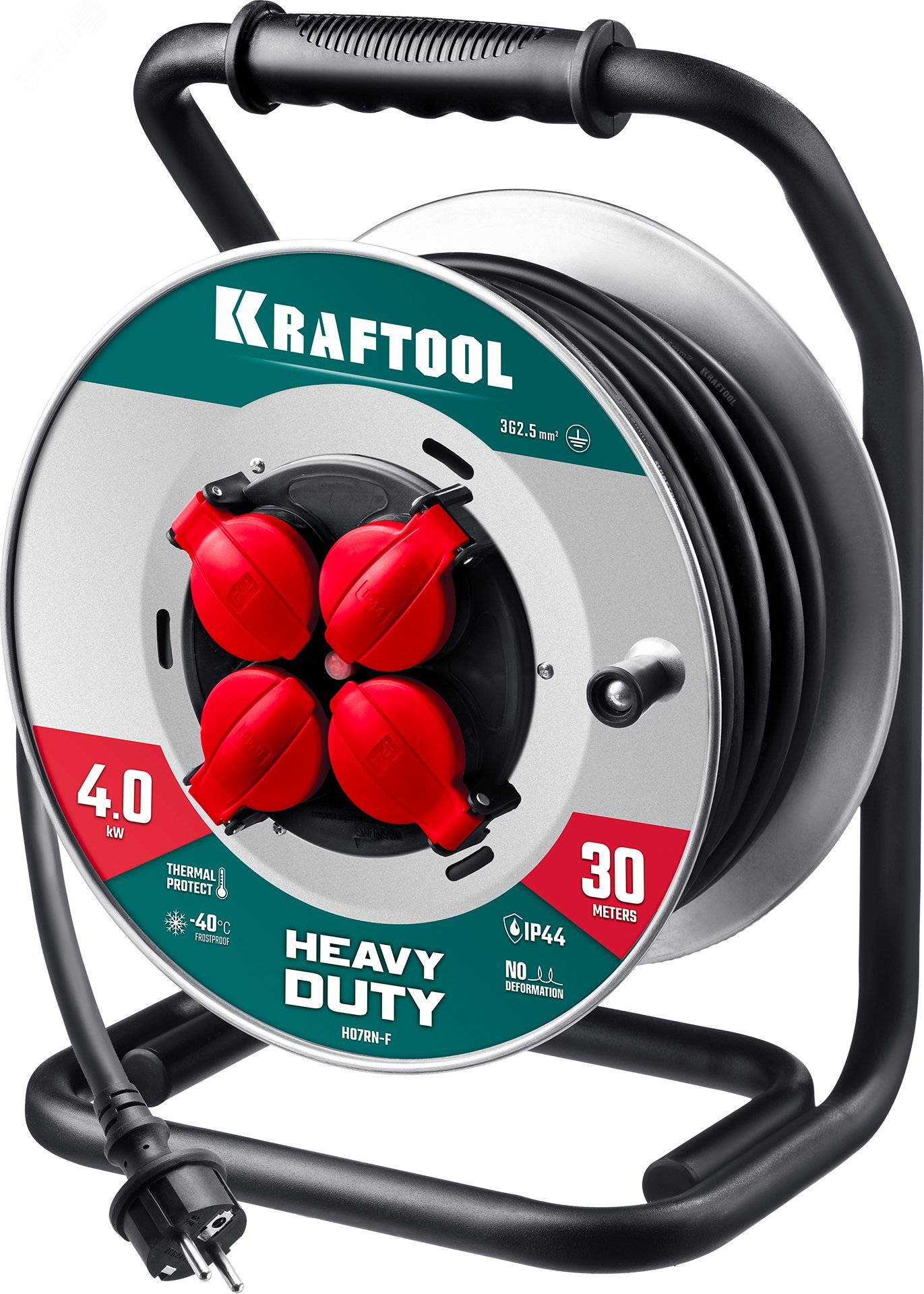 Удлинитель силовой на стальной катушке HEAVY DUTY, КГ 3х2.5 30м 4000Вт IP44