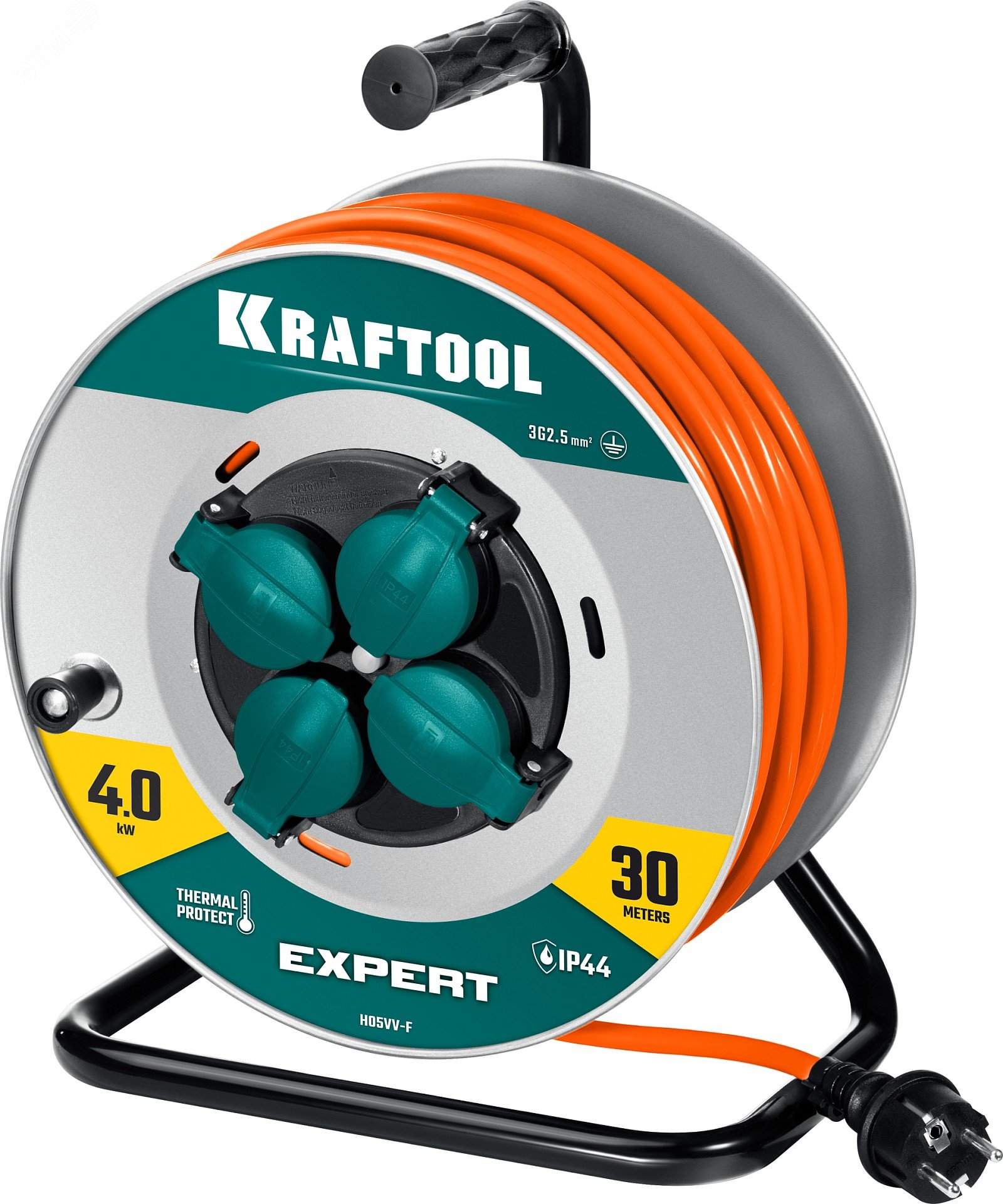 Удлинитель силовой на стальной катушке EXPERT, ПВС 3х2.5 30м 4000Вт IP44