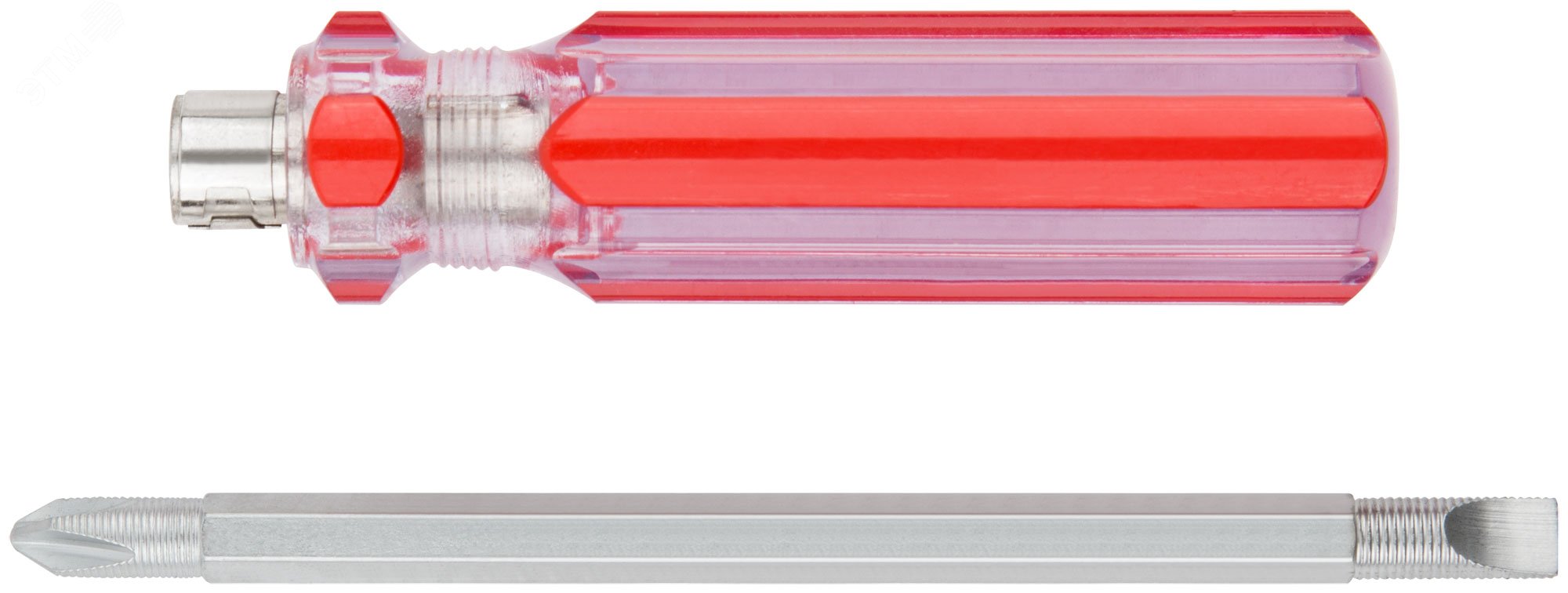Отвертка с переставным жалом, пластиковая красная прозрачная ручка 6х85 мм PH2/SL6