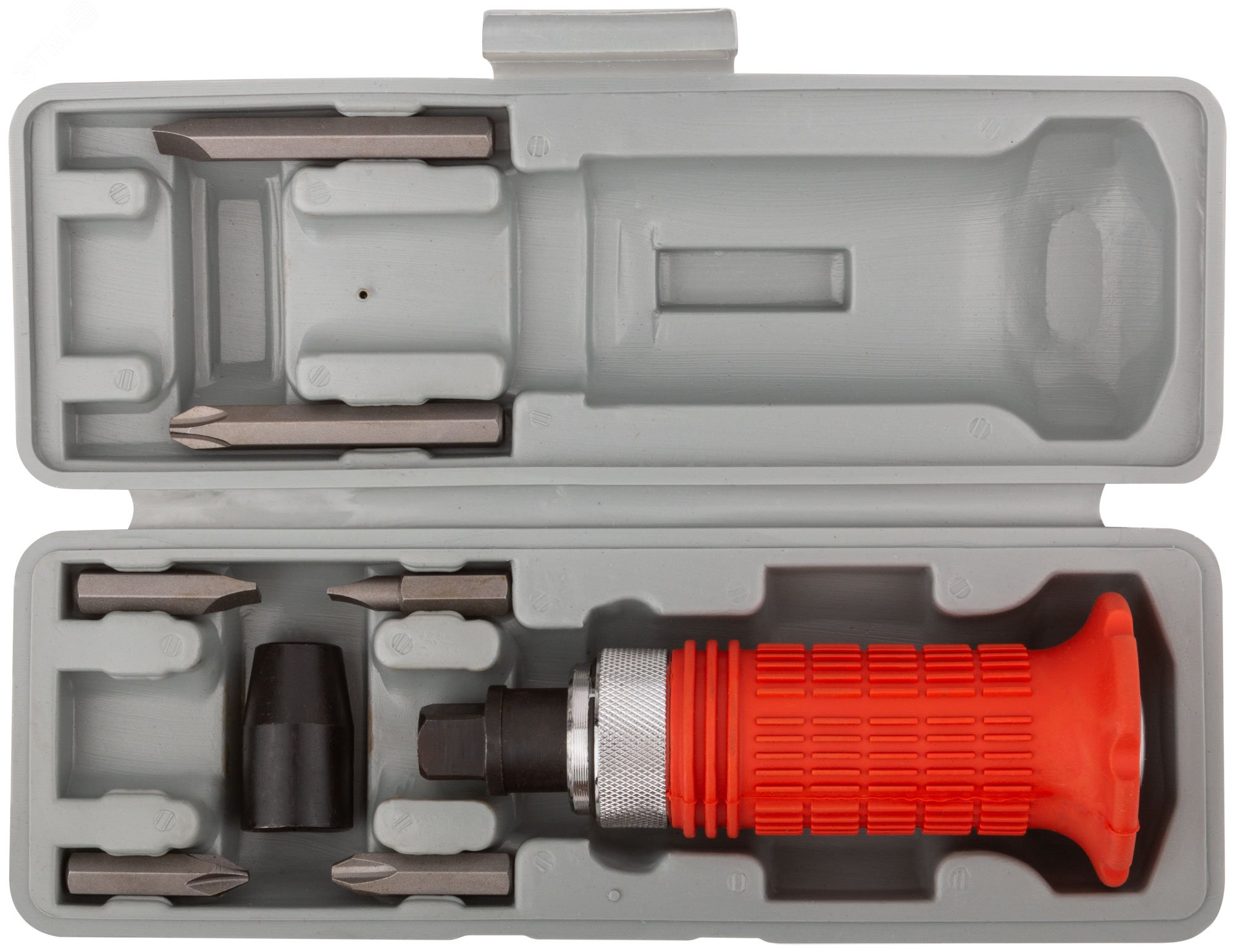 Отвертка ударная, 6 CrV специальных бит, резиновая ручка, пластиковый кейс