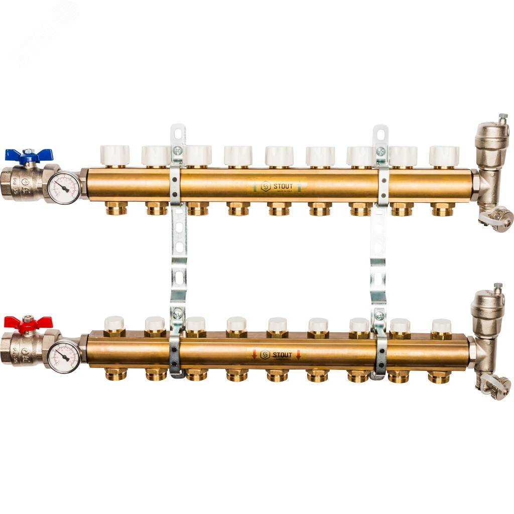 Коллектор распределительный из латуни без расходомеров 9 вых.