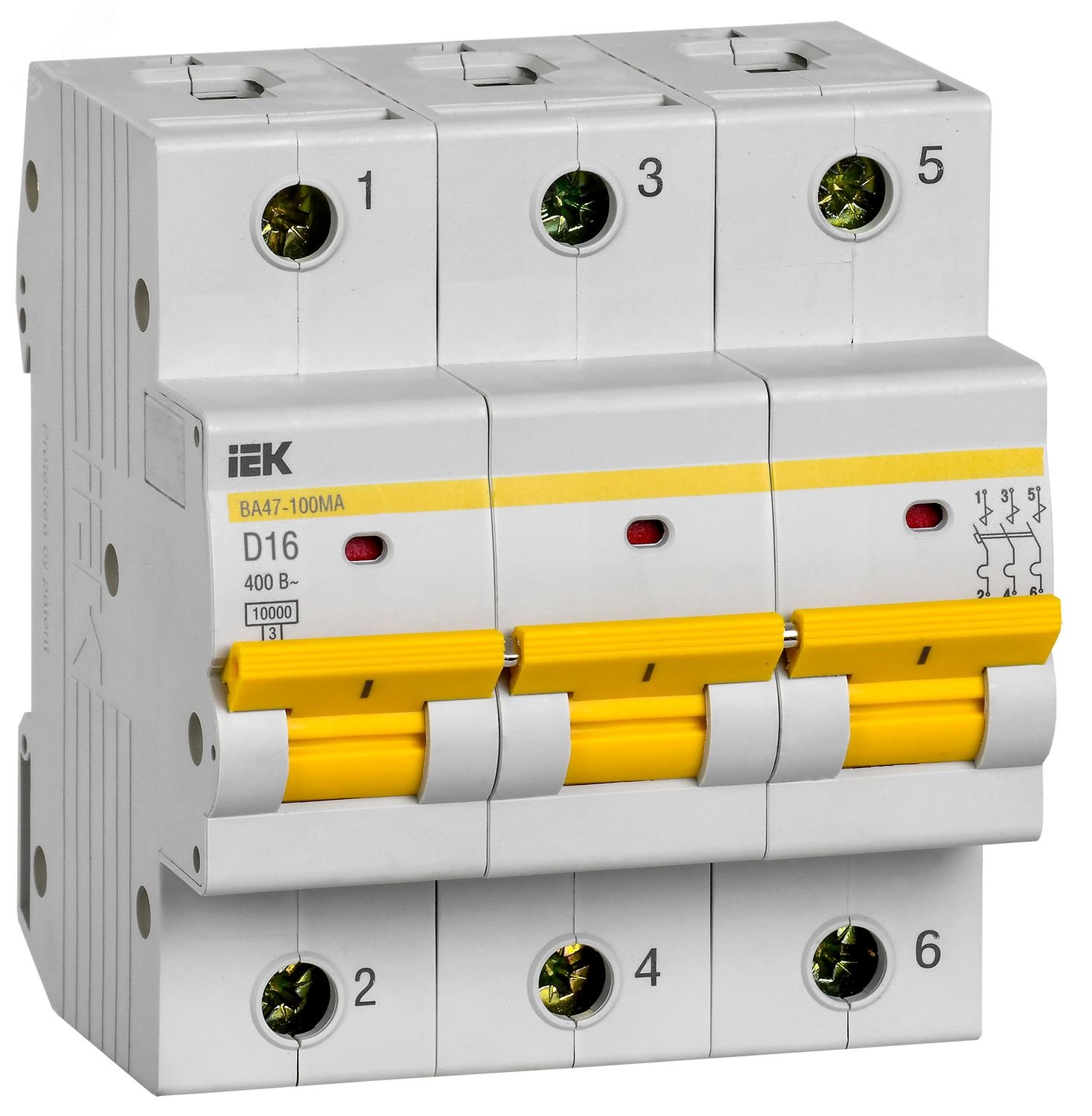 Автоматический выключатель 3п 16А 10кА D ВА47-100МА без теплового расцепителя