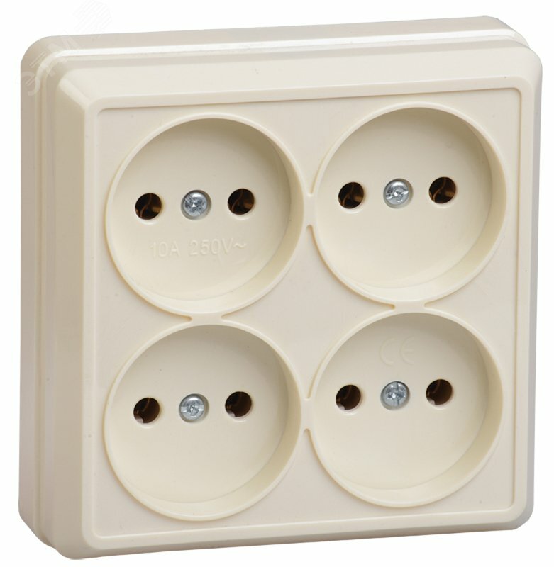Купить ОКТАВА Розетка 4 поста без заземления 10А наружная кремовая в Казани ОКТАВА Розетка 4 поста без заземления 10А наружная кремовая