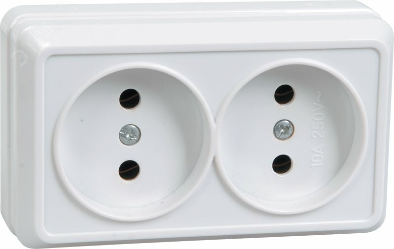 Купить ОКТАВА Розетка двойная наружная без заземления белая в Казани ОКТАВА Розетка двойная наружная без заземления белая