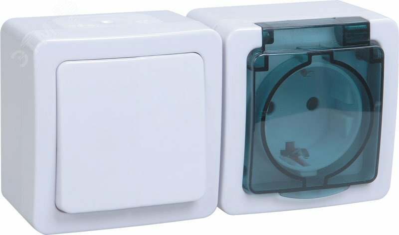 Купить Гермес PLUS Блок наружный: выключатель одноклавишный и розетка с заземлением IP54 в Казани Гермес PLUS Блок наружный: выключатель одноклавишный и розетка с заземлением IP54