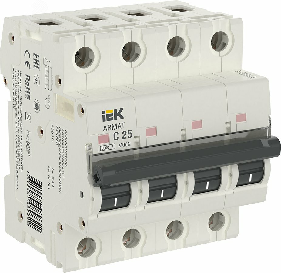 Купить ARMAT Выключатель автоматический четырехполюсный C 25А M06N в Казани ARMAT Выключатель автоматический четырехполюсный C 25А M06N