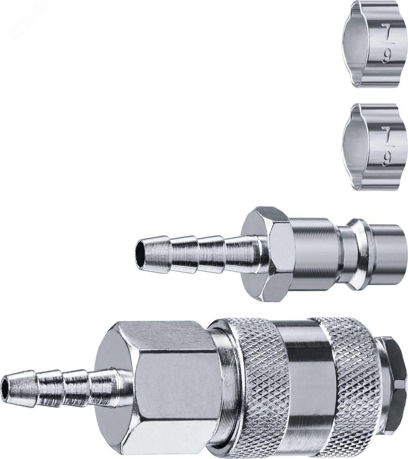 Набор (штуцер »елочка» 6 мм — рапид муфта) + (рапид штуцер-штуцер »елочка» 6 мм) + (обжимные хомуты 2 шт) Профессионал