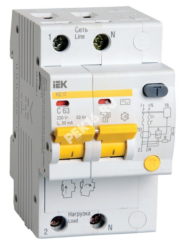 Выключатель автоматический дифференциальный (АВДТ) 2п 63А 30мА АД-12 С(Электронный)