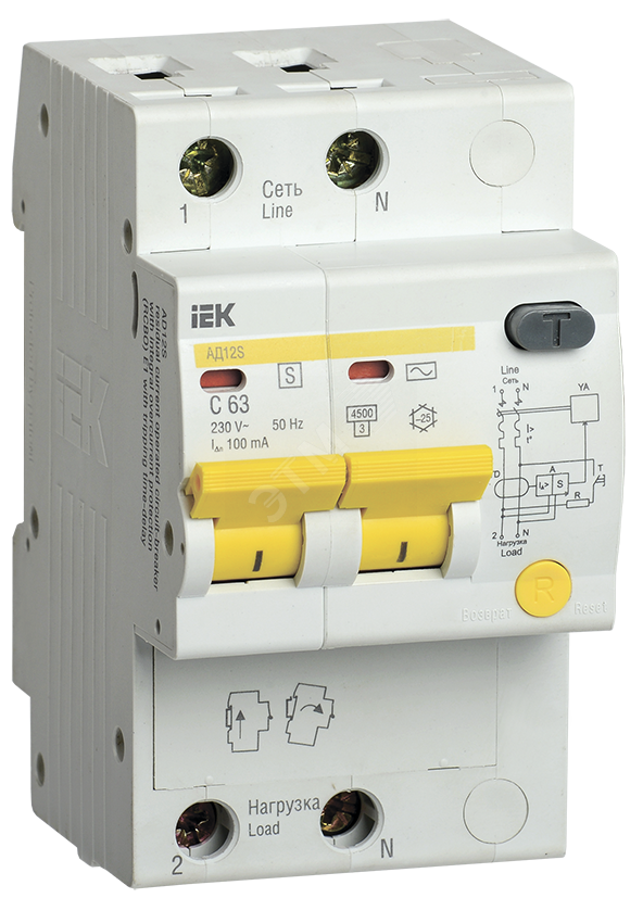 Выключатель автоматический дифференциальный АД12S 2Р 20А 100мА