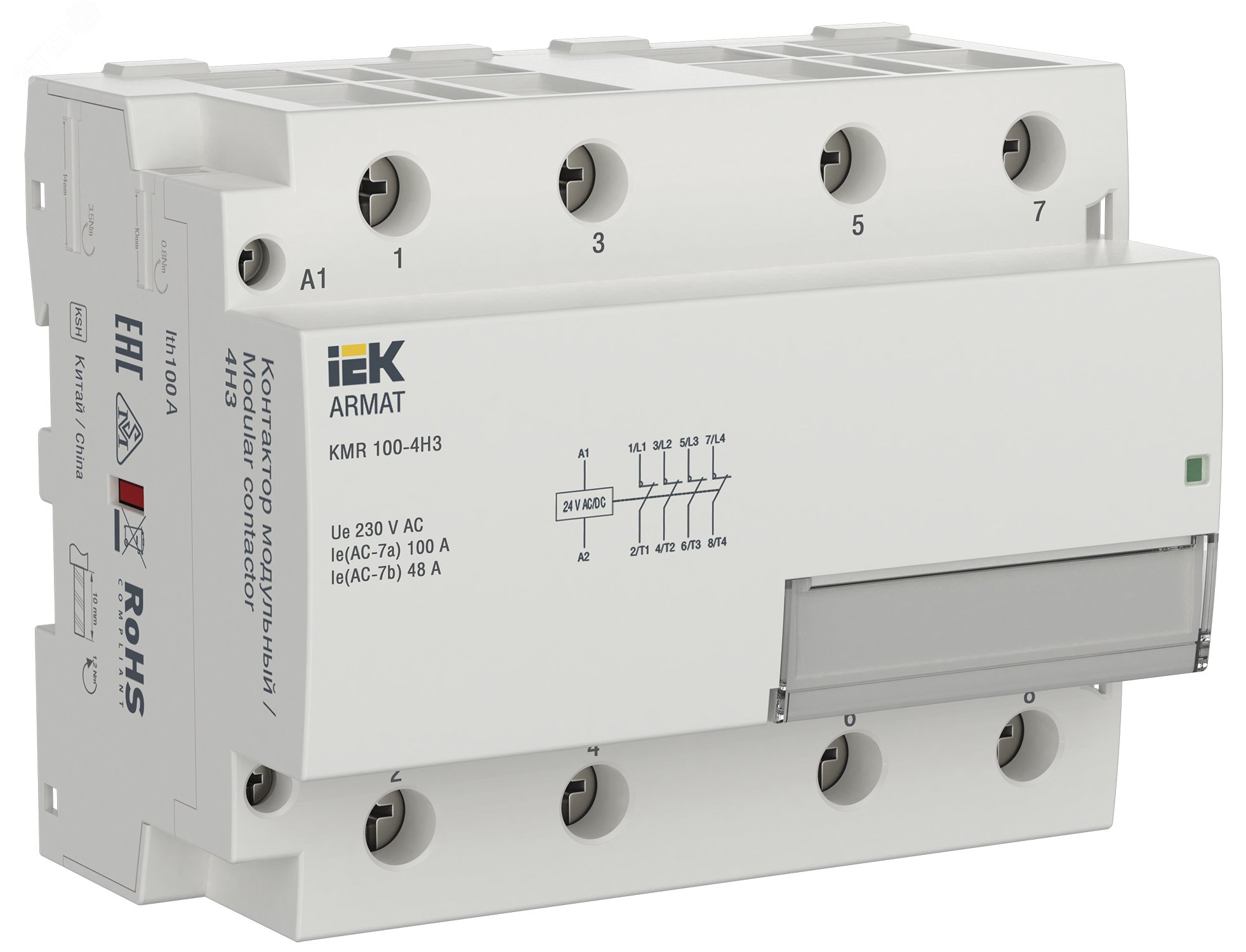 ARMAT Контактор модульный KMR 100А 24В AC/DC 4НЗ IEK