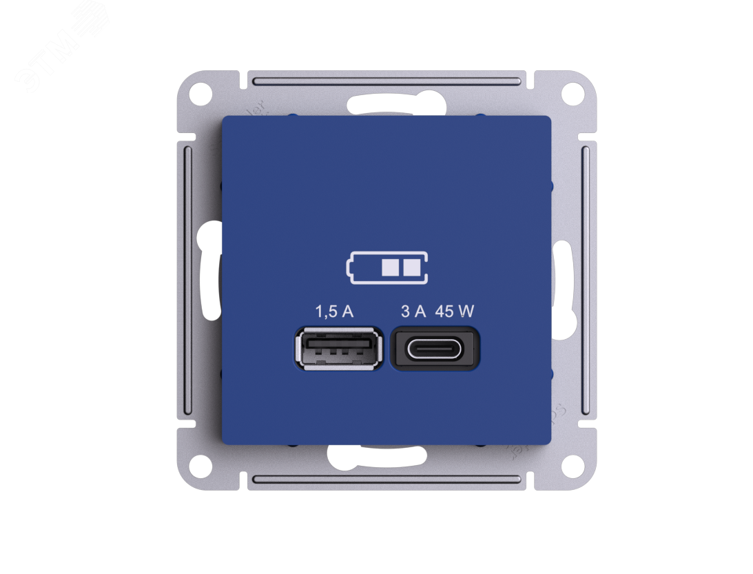 ATLASDESIGN USB РОЗЕТКА A + тип-C 45Вт высокоскор.заряд. QC,PD, механизм, АКВАМАРИН