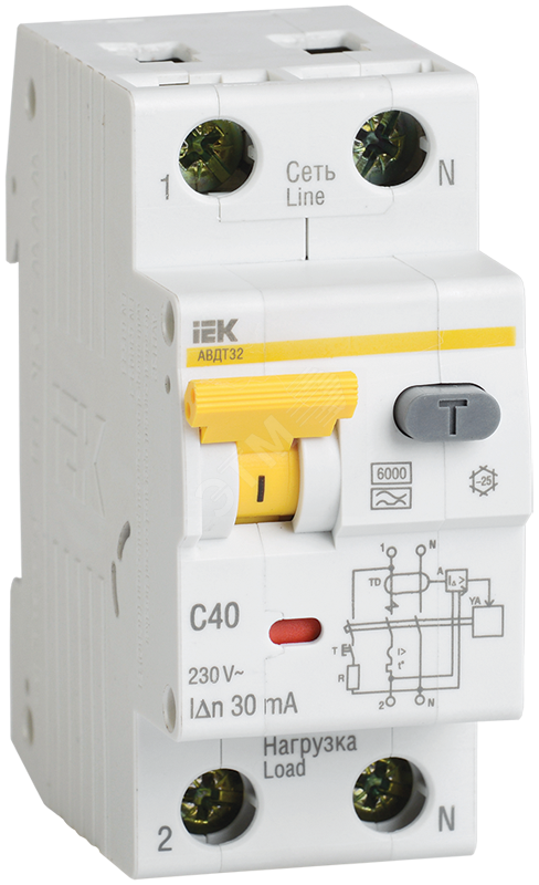 Выключатель автоматический дифференциальный АВДТ-32 1п+N 32А 30мА C(Электронный)