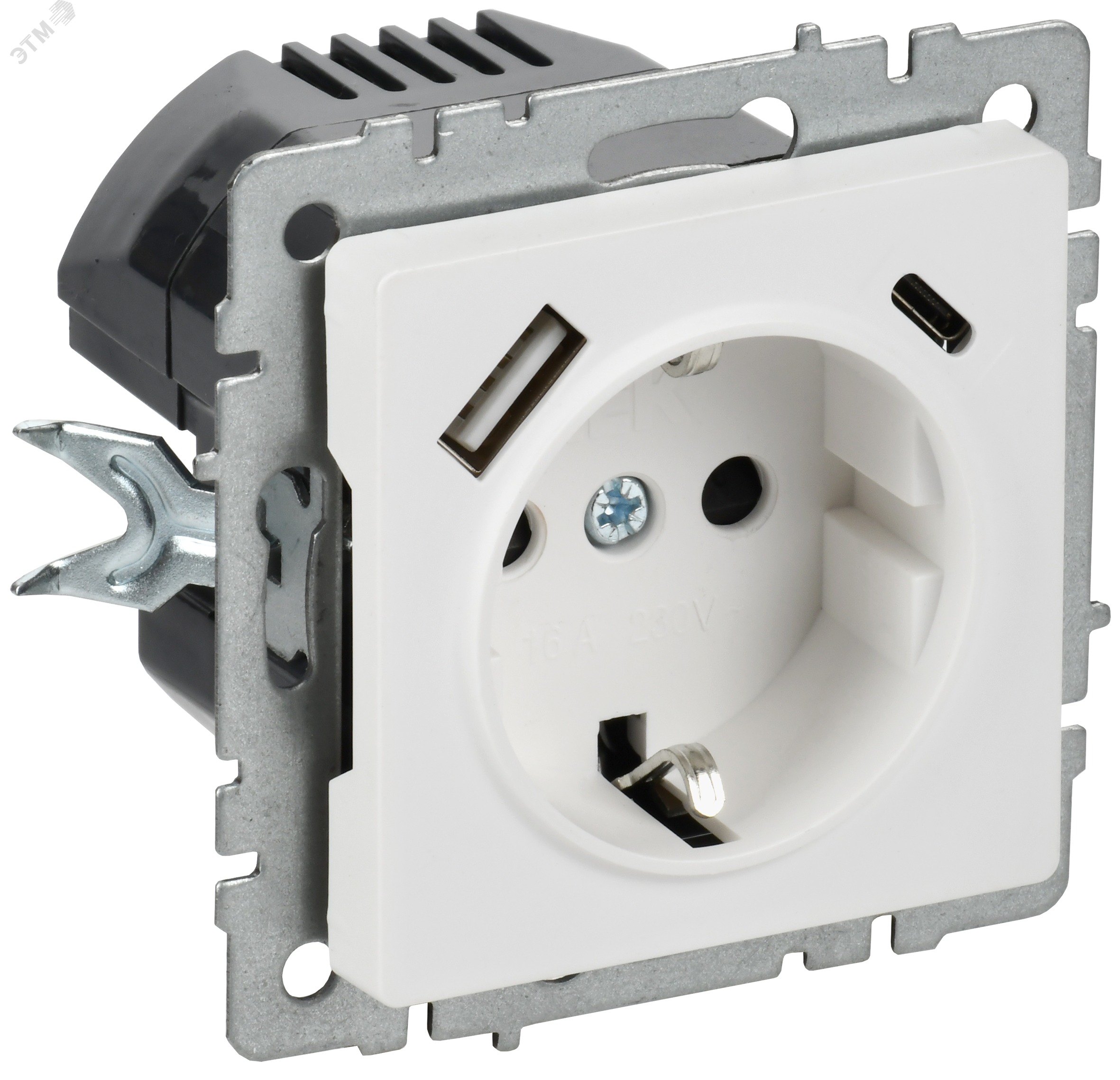 BRITE Розетка 1-местная с заземлением с защитными шторками 16А с USB A+C 18Вт РЮш11-1-БрАБ арктический белый IEK