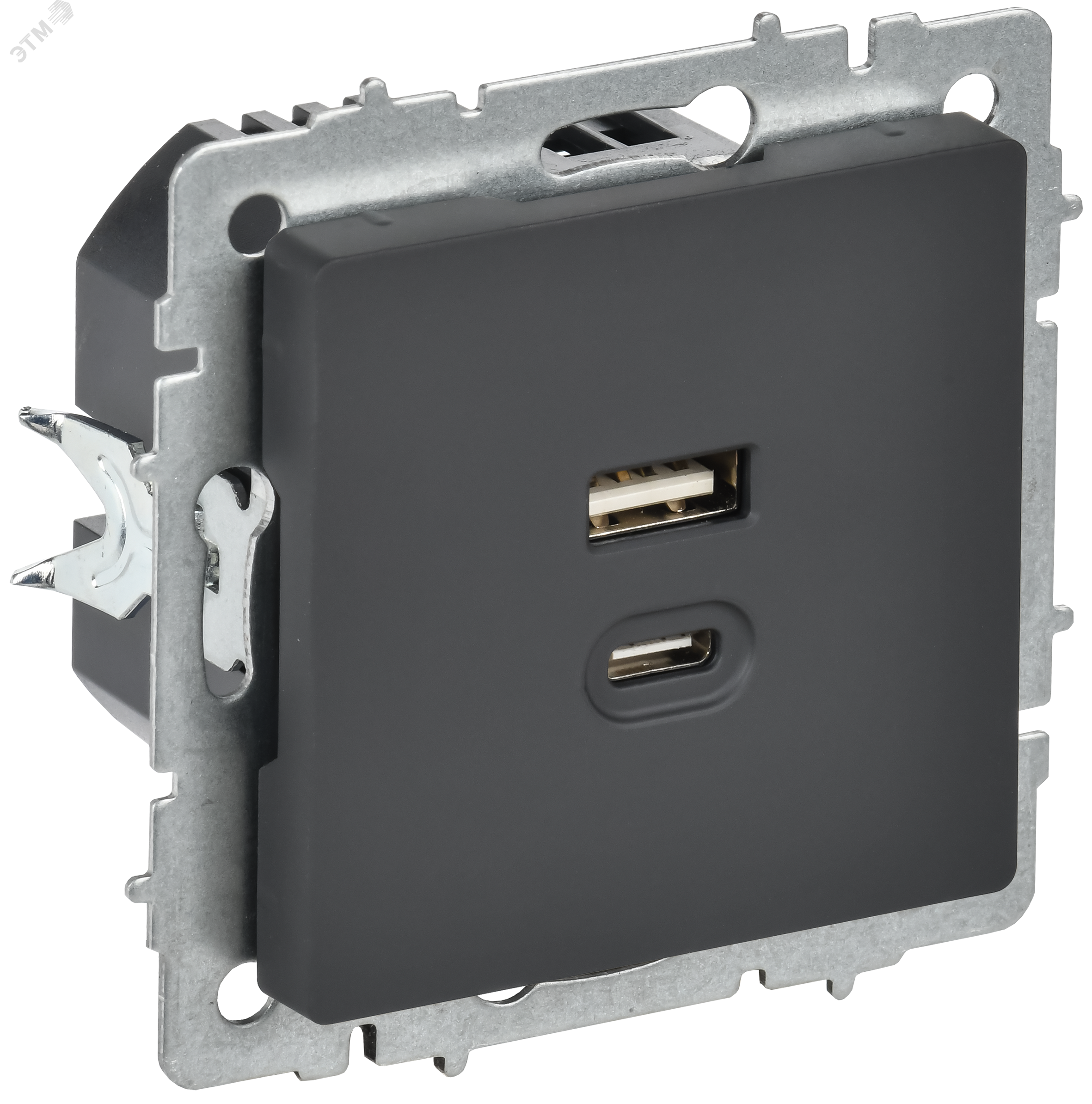 BRITE Розетка USB A+C 45Вт высокоскоростная зарядка РЮ11-2-БрГ графит IEK
