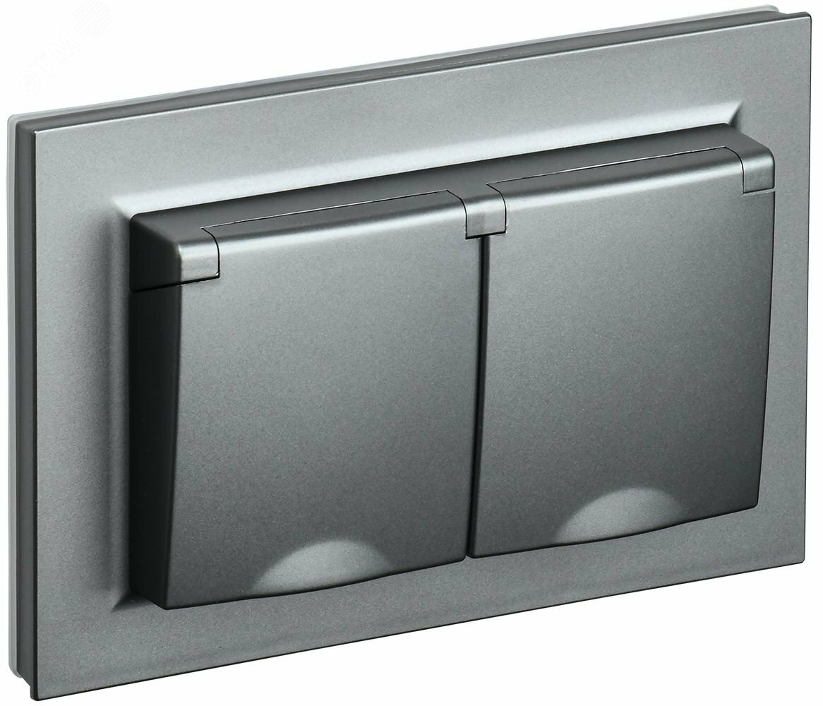 Купить BRITE Розетка двойная с заземлением с защитными шторками и крышкой 16А в сборе IP44 РСбш12-3-44-БрС сталь в Казани BRITE Розетка двойная с заземлением с защитными шторками и крышкой 16А в сборе IP44 РСбш12-3-44-БрС сталь