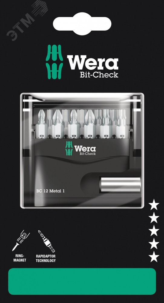 Набор бит с битодержателем Bit-Check 12 Metal 1 SB для работ по металлу 12 предметов с держателем-еврослот для подвеса комплектация: 1x 899/4/1 Универсальный держатель 1/4 x 50 мм 2x 851/1 Z Насадки: PH 1×25 PH 2×25 2x 855/1 Z Насадки: PZ 1×25 PZ 2×25 4x 867/1 TORX Насадки: TX 15×25 TX 20×25 TX 25×25 TX 30×25 3x 840/1 Z Насадки: 3.0×25 4.0×25 5.0×25