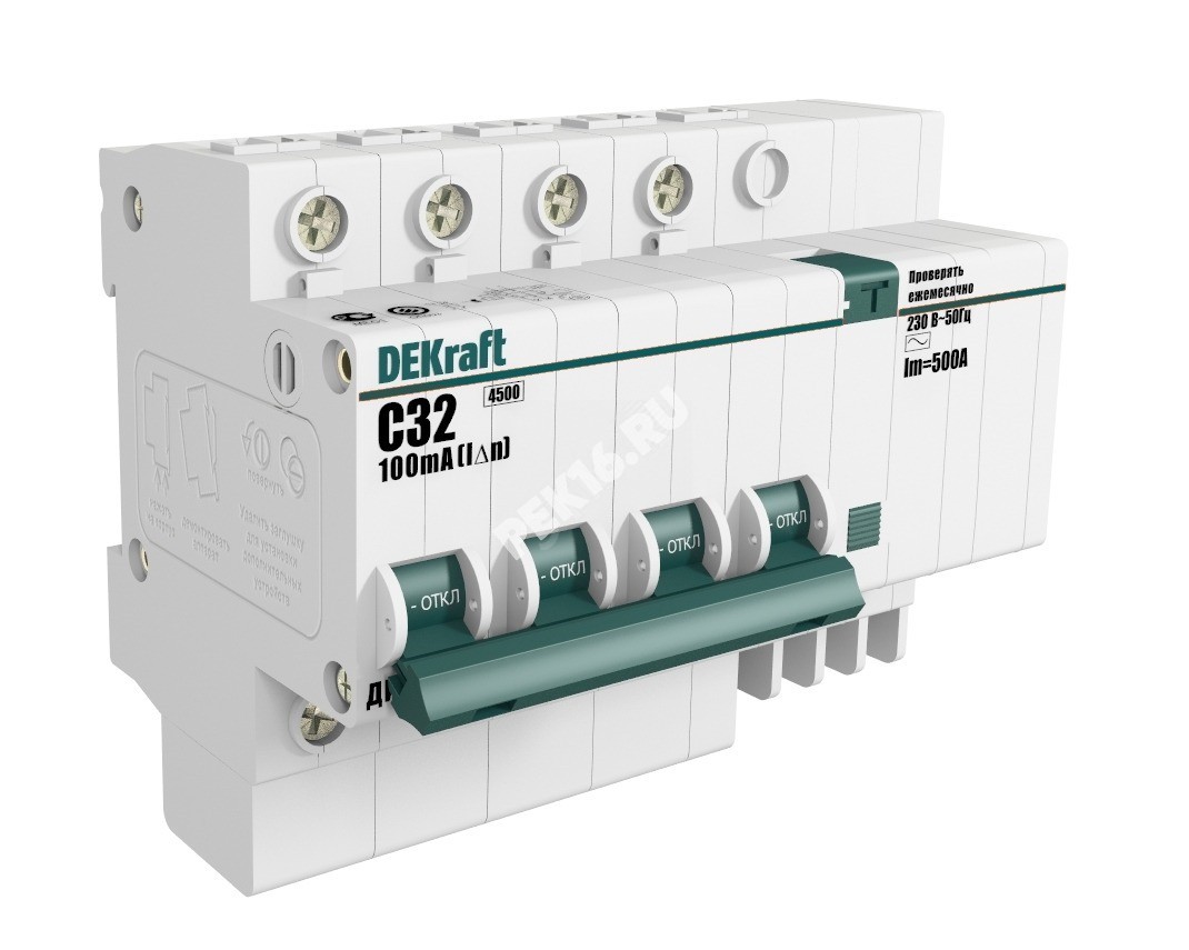 Выключатель автоматический дифференциальный АВДТ встроенная защита от сверхтоков 4Р 32А 100мА AC D ДИФ-101