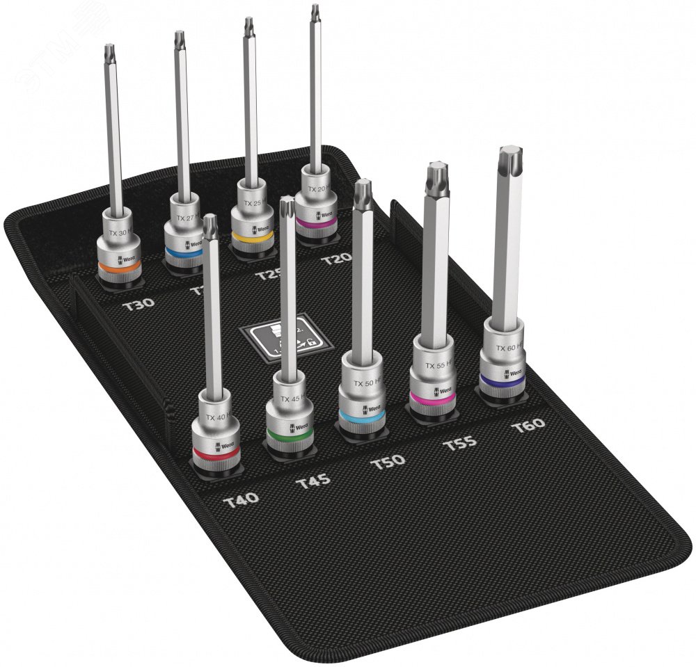 Набор головок торцевых со вставкой длинных 8767 C TORX HF 3 Zyklop с функцией фиксации крепежа DR 1/2 9 предметов комплектация: 9x 8767 C HF TORX Головка торцевая со вставкой Zyklop с приводом 1/2 с функцией фиксации крепежа: TX 20×140.0 TX 25×140.0 TX 27×140.0 TX 30×140.0 TX 40×140.0 TX 45×140.0 TX 50×140.0 TX 55×140.0 TX 60×140.0 1x Набор полосок на липучках № 120 70 x 50 мм