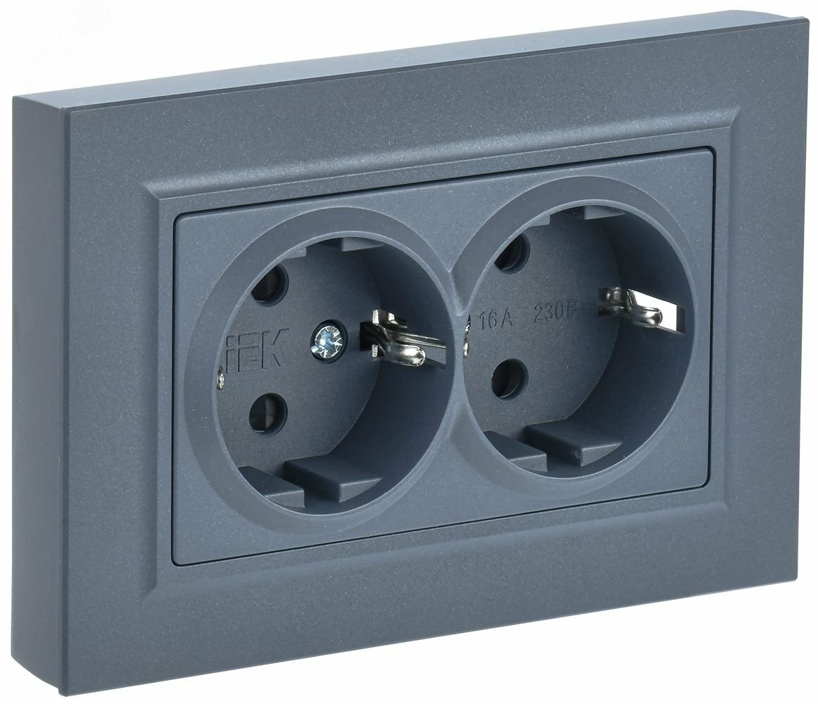 Купить BRITE Розетка двойная с заземлением без защитных шторок 16А в сборе РС12-3-БрМ маренго в Казани BRITE Розетка двойная с заземлением без защитных шторок 16А в сборе РС12-3-БрМ маренго