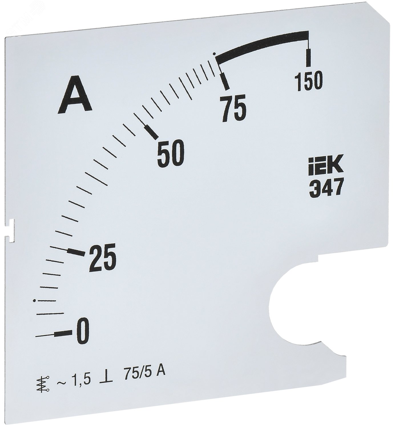 Шкала сменная для амперметра Э47 75/5А класс точности 1,5 96х96мм