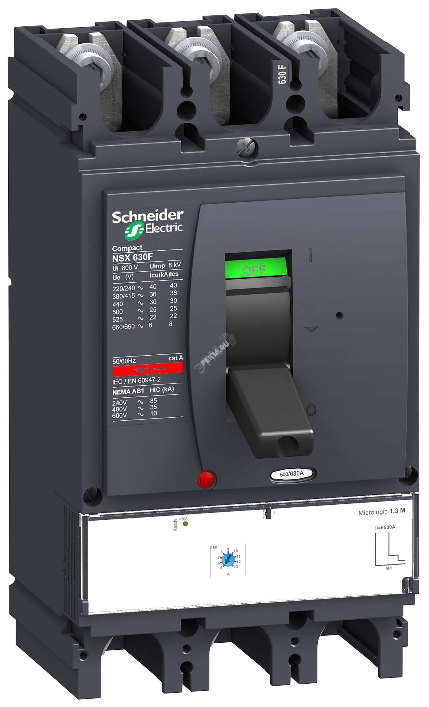 Выключатель автоматический 3П3Т MIC. 1.3 M 500A NSX630N.