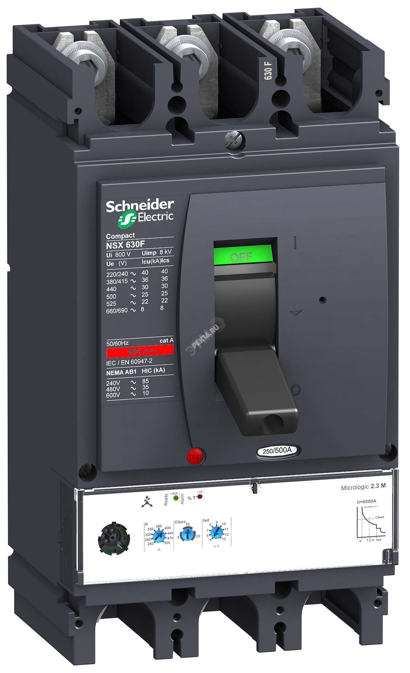 Выключатель автоматический 3П3Т MIC.2.3M 500A NSX630F