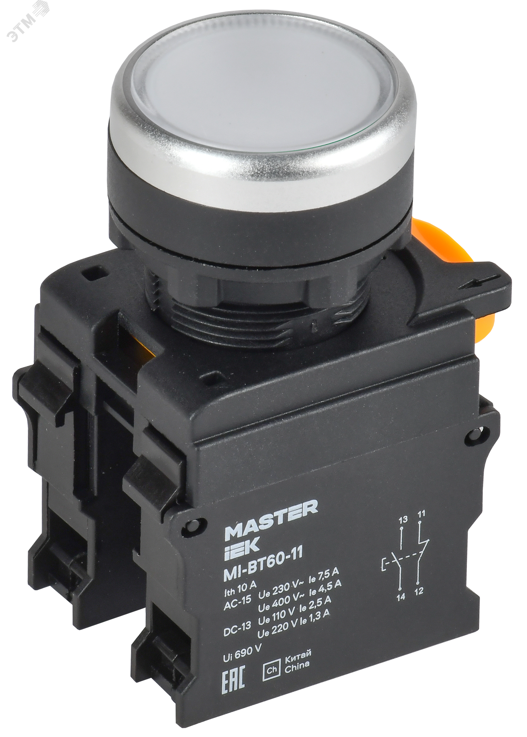 Кнопка d=22мм 1NO+1NC белая MASTER IEK