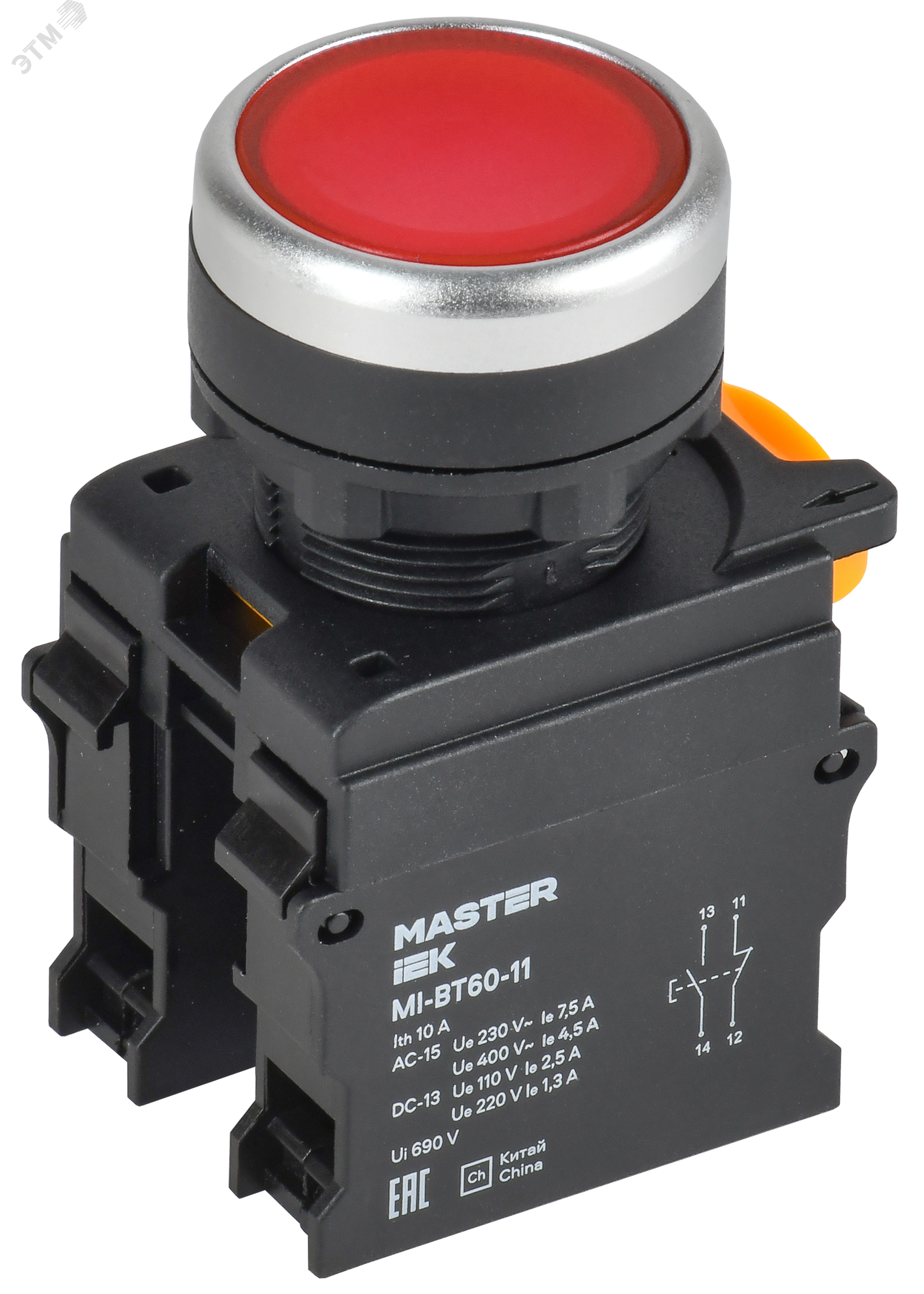 Кнопка d=22мм 1NO+1NC красная MASTER IEK