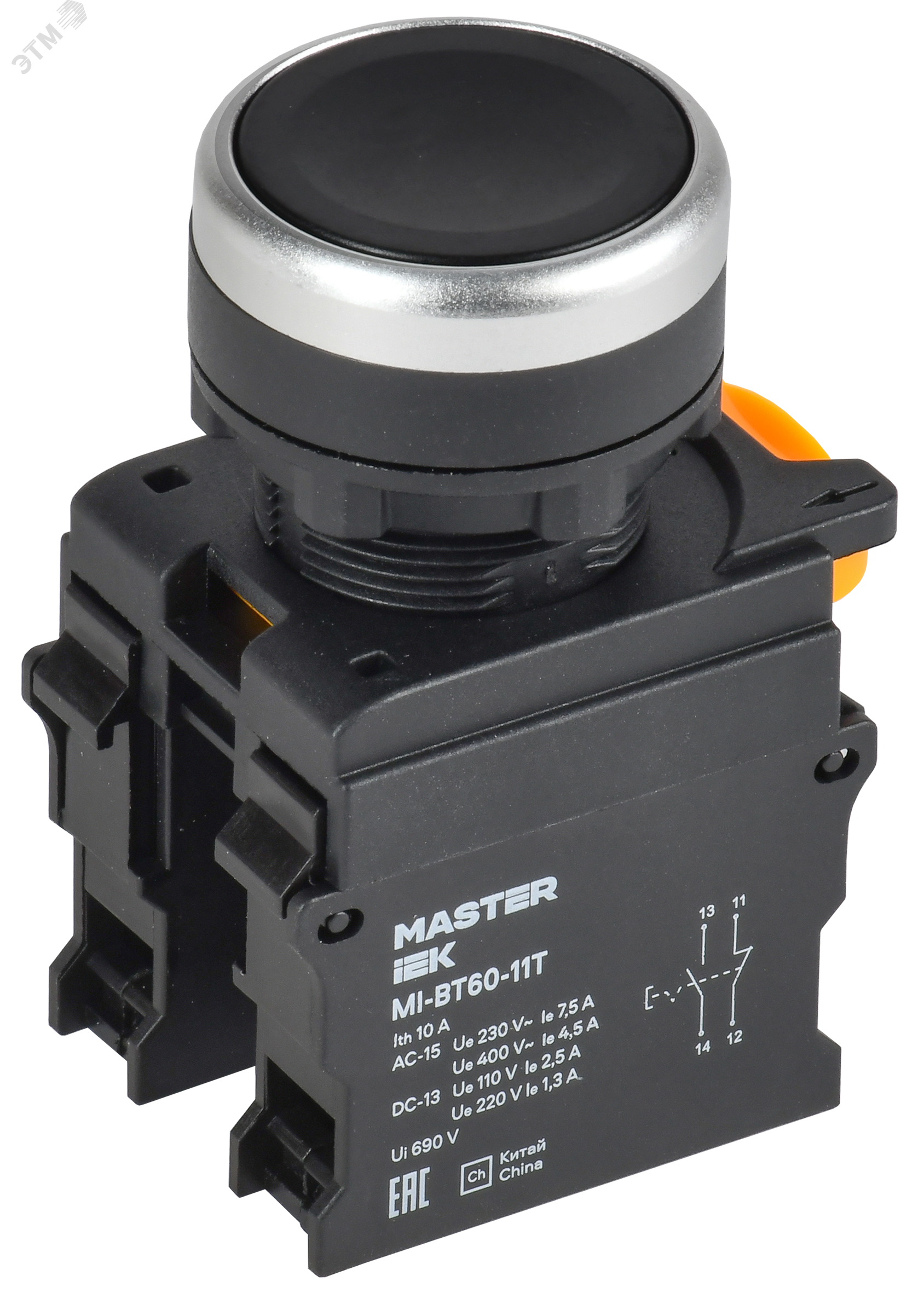 Кнопка с фиксацией d=22мм 1NO+1NC чёрная MASTER IEK