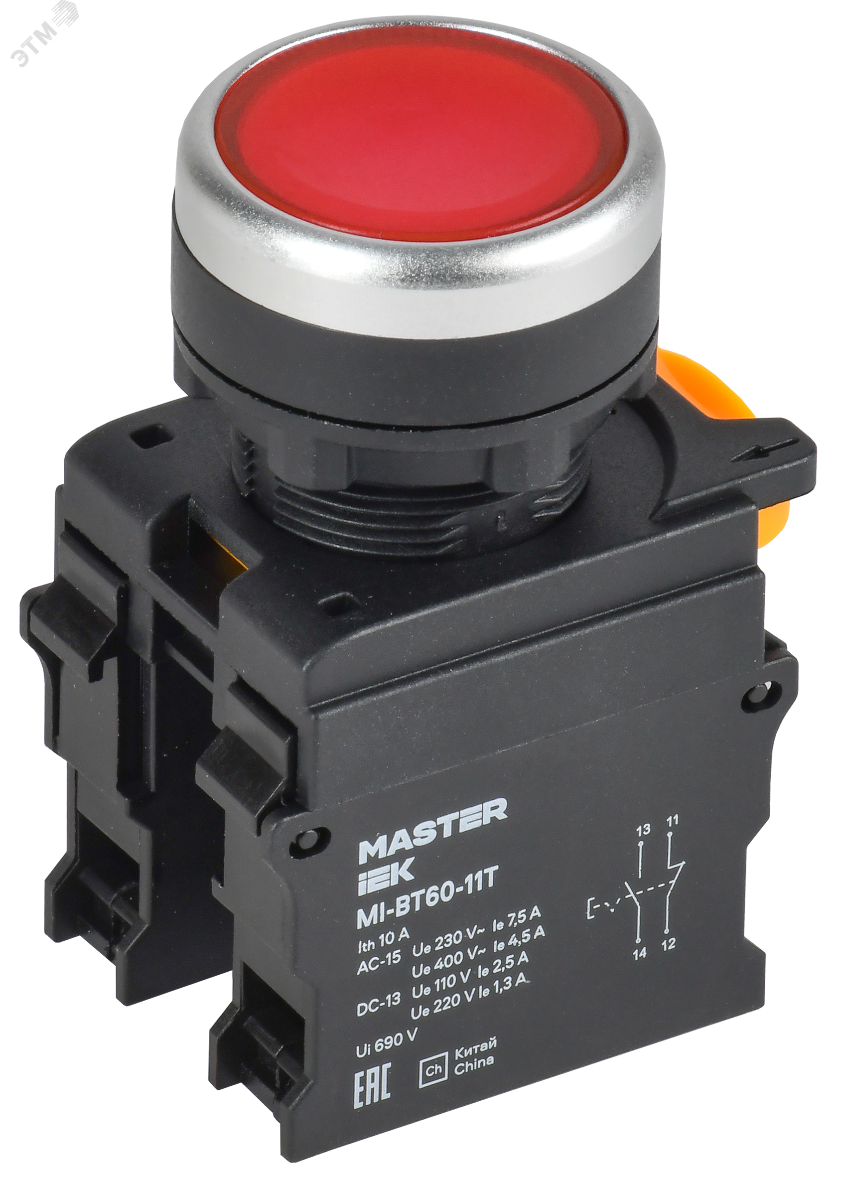 Кнопка с фиксацией d=22мм 1NO+1NC красная MASTER IEK
