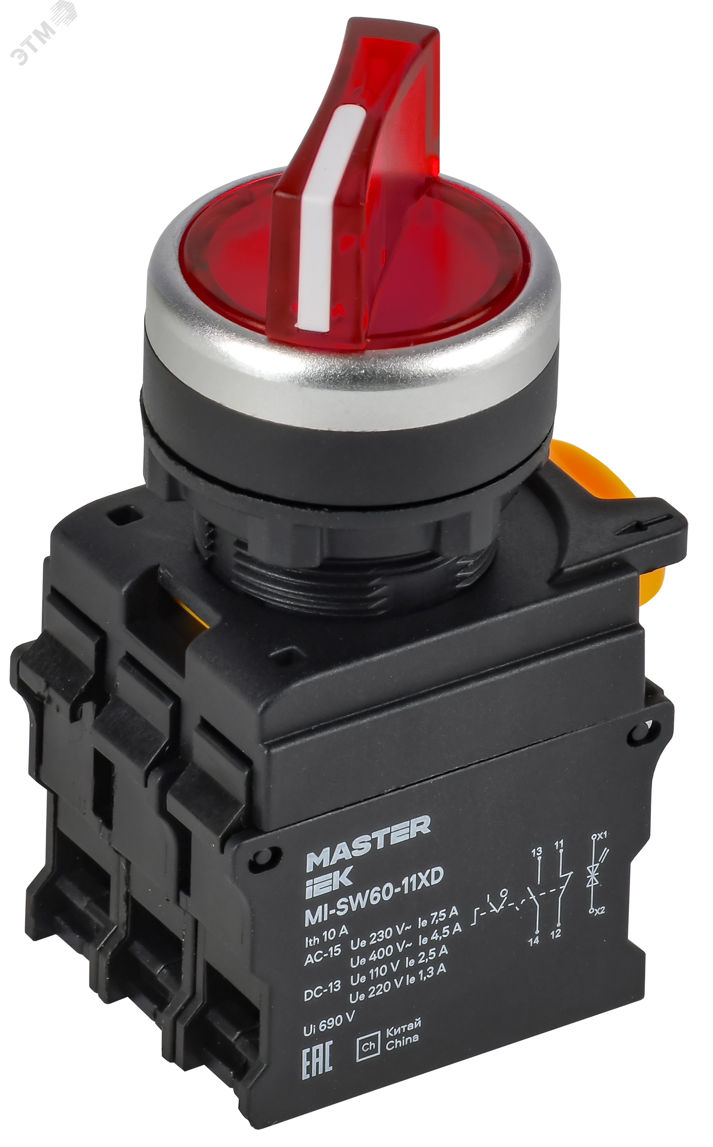 Переключатель с подсв. 2 полож. 1NO+1NC красный MASTER IEK
