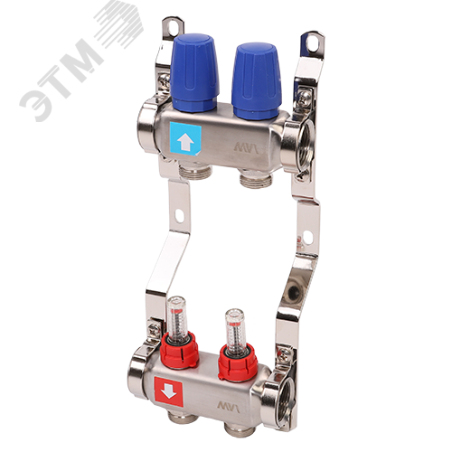 Коллекторная группа с расходомерами 1′ х 2 выхода 3/4′ НР евроконус