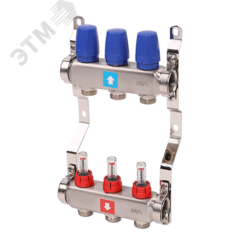 Коллекторная группа с расходомерами 1′ х 3 выхода 3/4′ НР евроконус