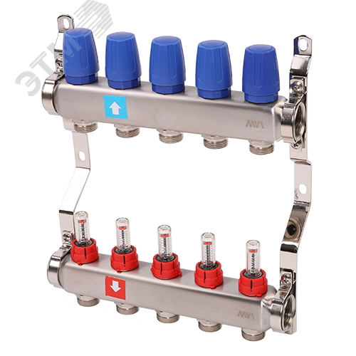 Коллекторная группа с расходомерами 1′ х 5 выходов 3/4′ НР евроконус (MS.505.06)