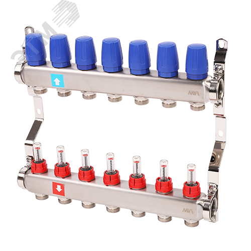 Коллекторная группа с расходомерами 1′ х 7 выходов 3/4′ НР евроконус