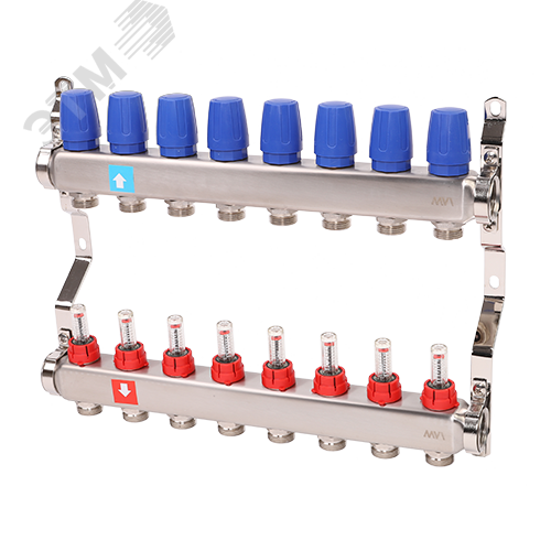 Коллекторная группа с расходомерами 1′ х 8 выходов 3/4′ НР евроконус
