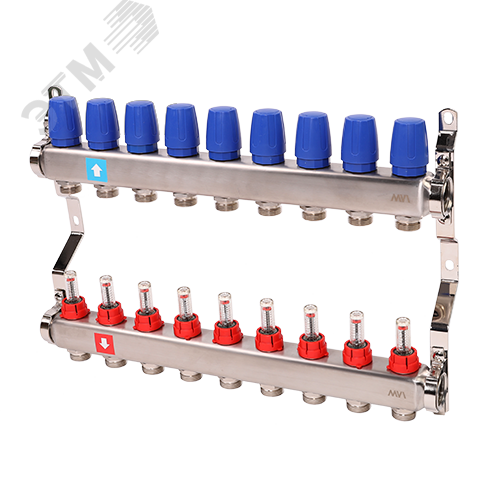 Коллекторная группа с расходомерами 1′ х 9 выходов 3/4′ НР евроконус