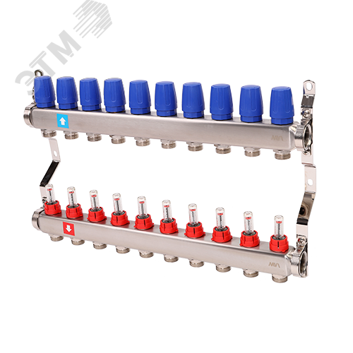 Коллекторная группа с расходомерами 1′ х 10 выходов 3/4′ НР евроконус
