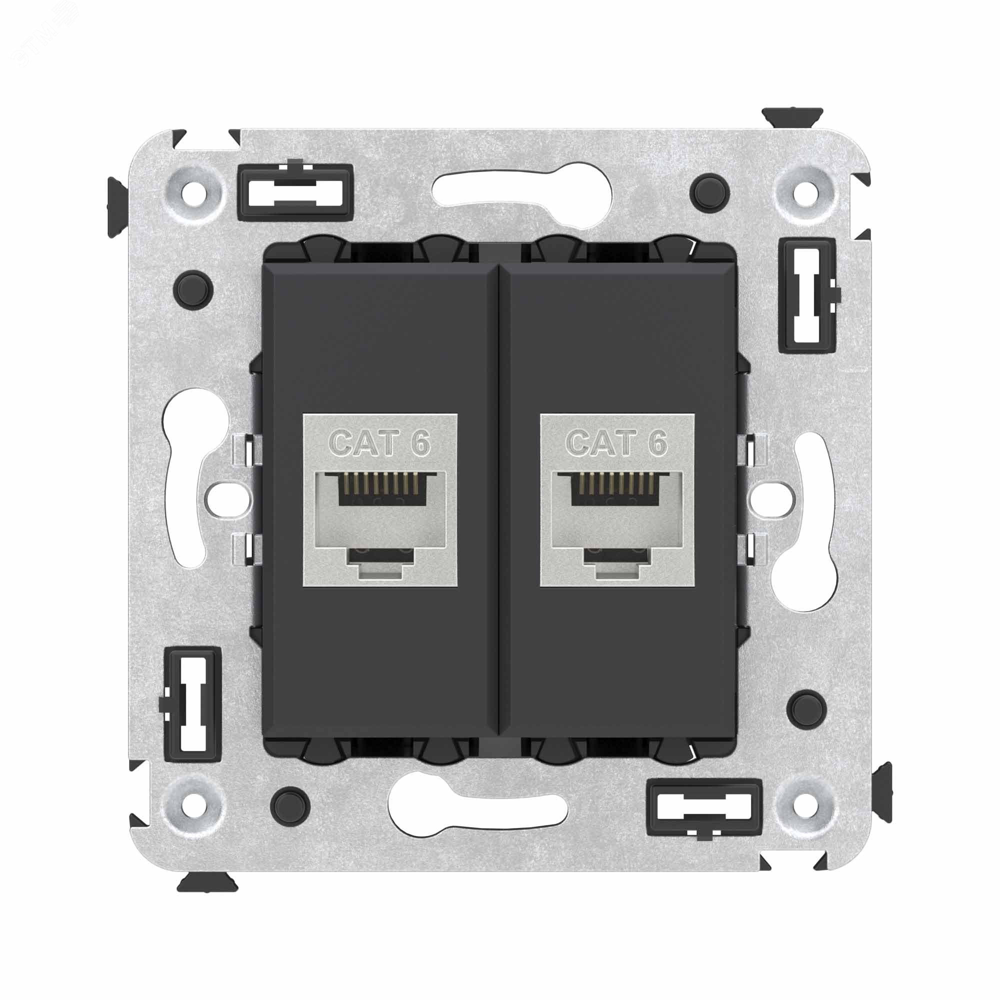 Avanti Компьютерная розетка RJ-45 без шторки в стену, кат.6 двойная экранированная,  Черный матовый