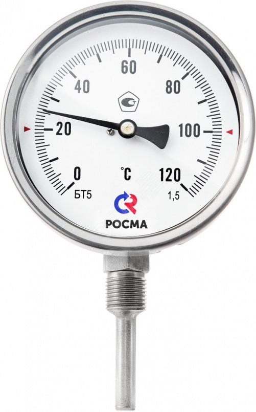 Термометр биметаллический коррозионностойкий радиальный БТ-52.220 -30…70С 1/2′ 100 кл.1.5