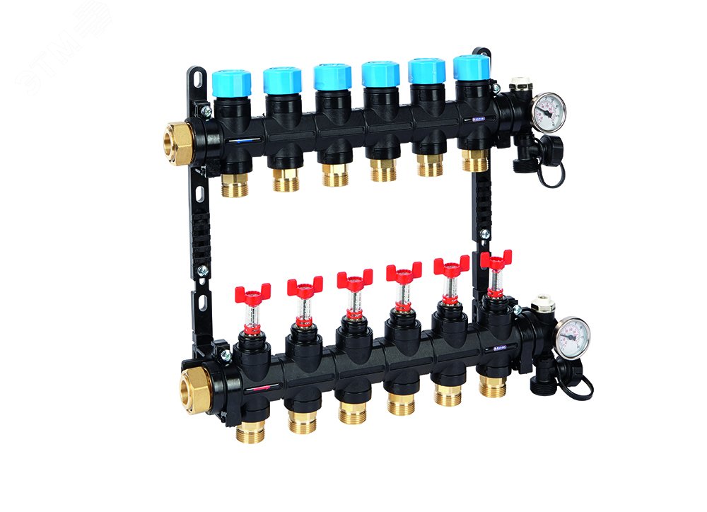 Композитная коллекторная группа с расходомером (0-3л) и термометром, 1 — 6 x 3/4EK